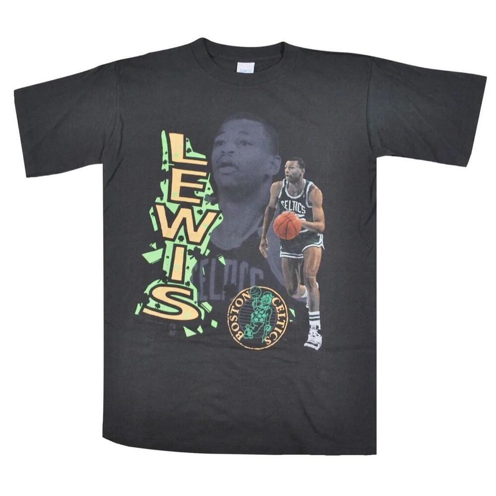 Boston Celtics Reggie Lewis Rip  Black 90S T Shirt Rare